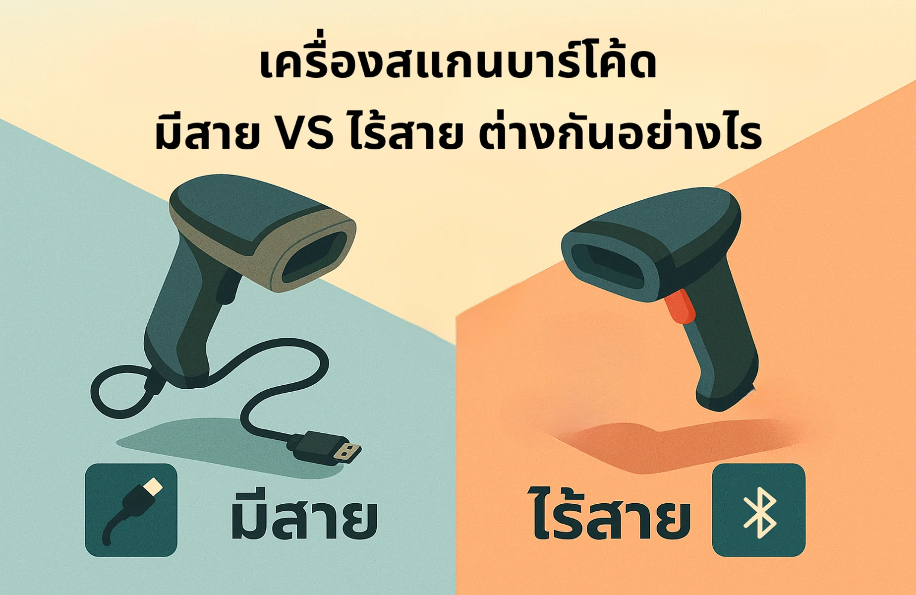 เครื่องสแกนบาร์โค้ดมีสาย vs ไร้สาย ต่างกันอย่างไร เปรียบเทียบข้อดีข้อเสียทั้งสองประเภท